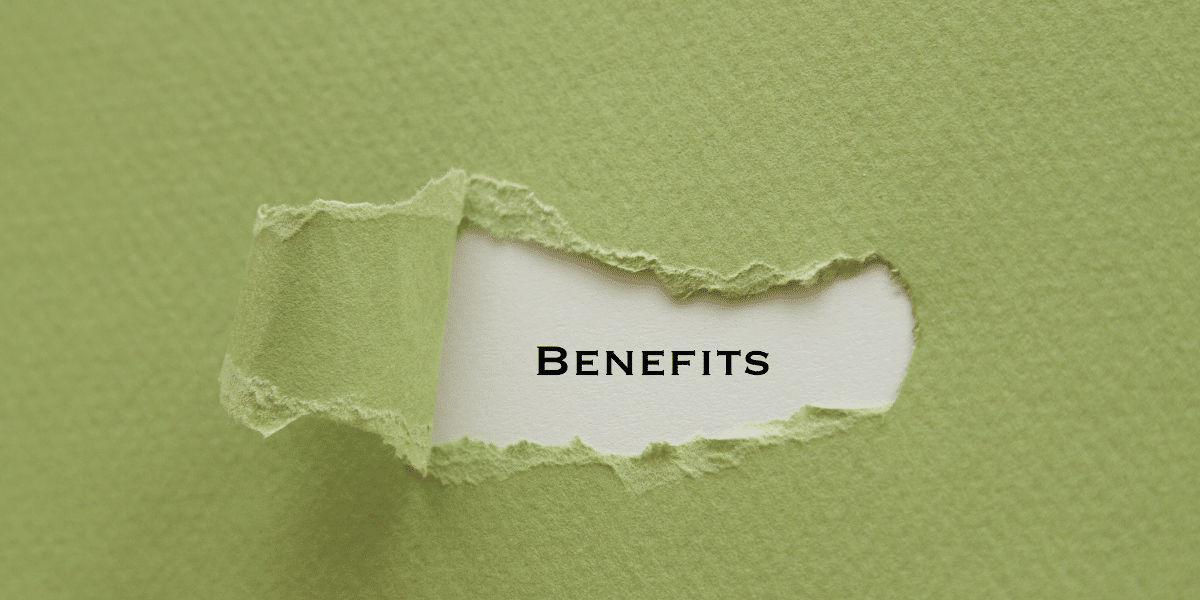A sheet of paper torn to reveal the word "benefits"
